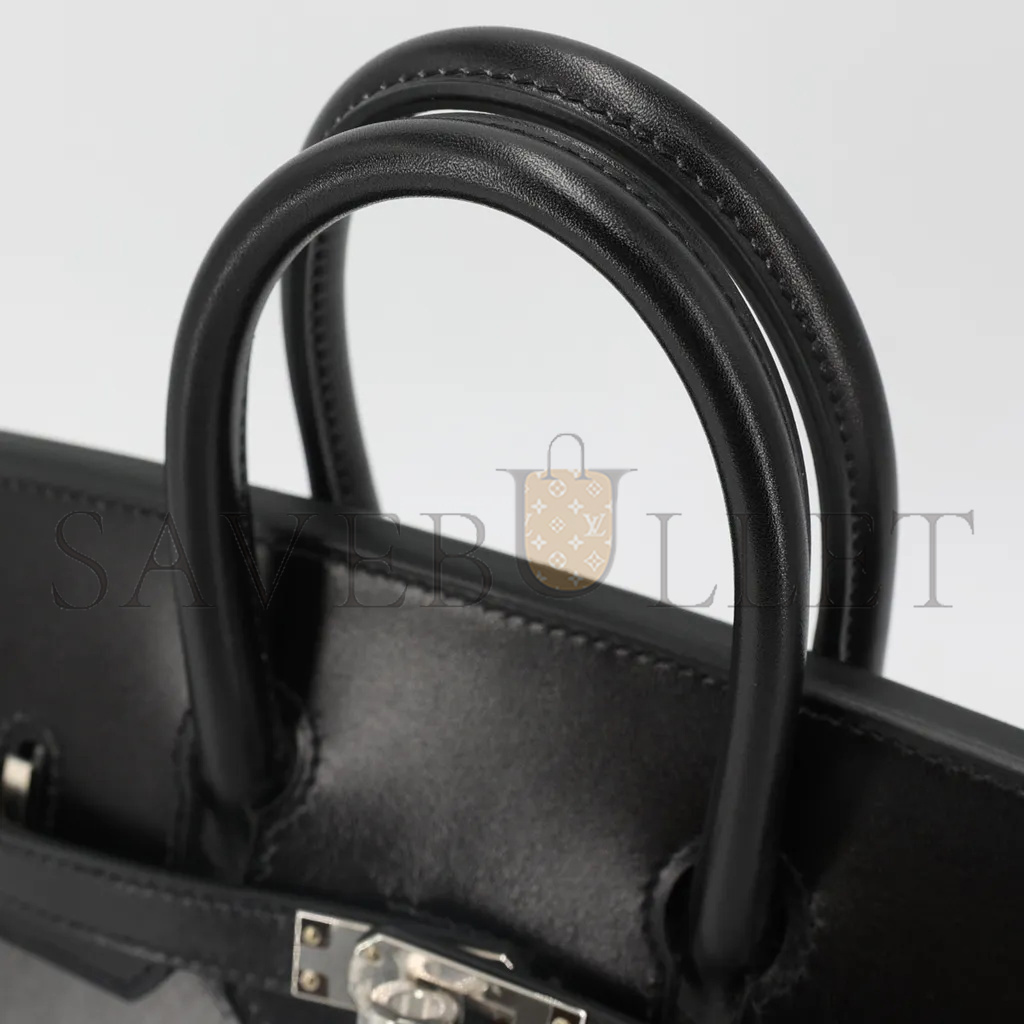 HERMÈS BIRKIN 25 BOX LEATHER BLACK SILVER BUCKLE H029283CK86 (25*20*13cm)